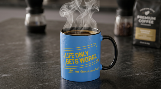 Coffee Mug - "Life Only Gets Worse" Funny Dark Humor Ceramic Accent Mug
