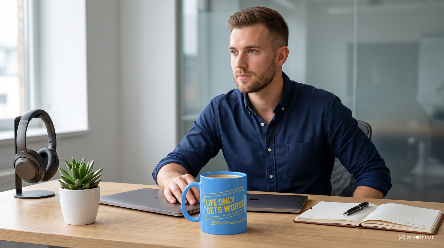 Coffee Mug - "Life Only Gets Worse" Funny Dark Humor Ceramic Accent Mug