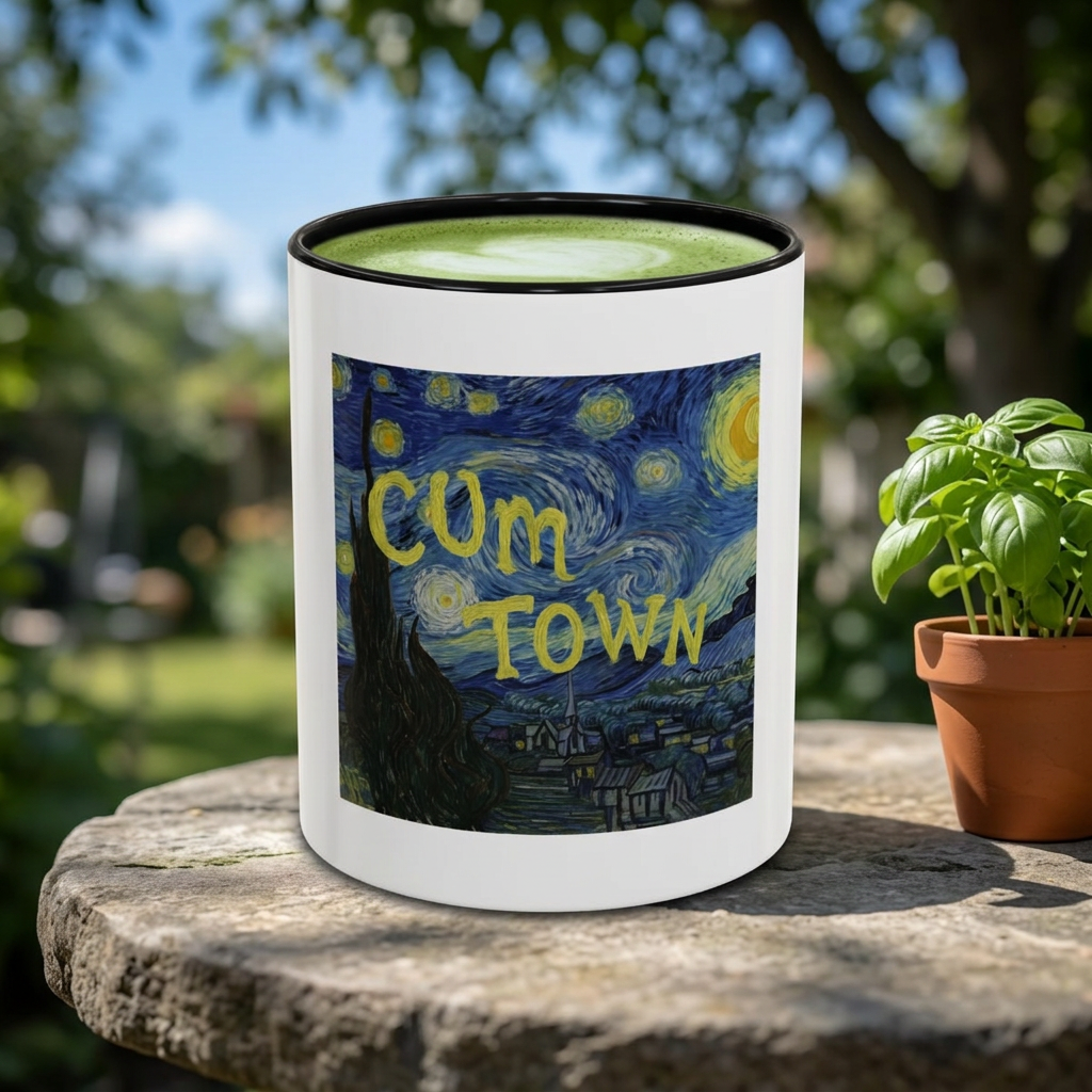 Starry Night "Cum Town" Accent Coffee Mug — Funny Podcast Fan Gift