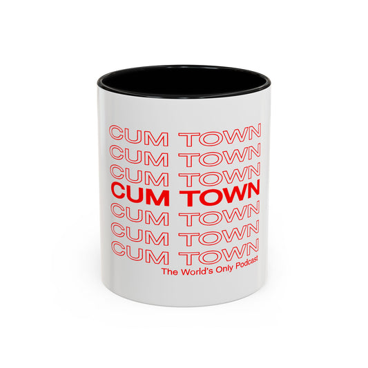 Cum Town Accent Coffee Mug — Bold Repeating Logo 11/15oz
