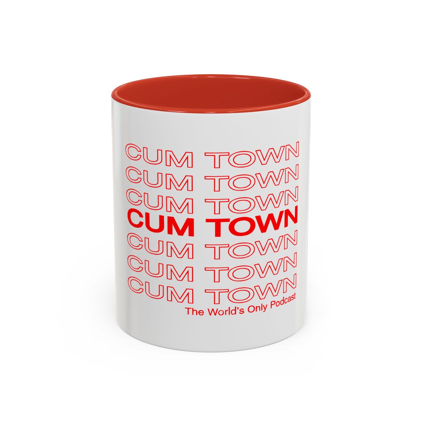 Cum Town Accent Coffee Mug — Bold Repeating Logo 11/15oz